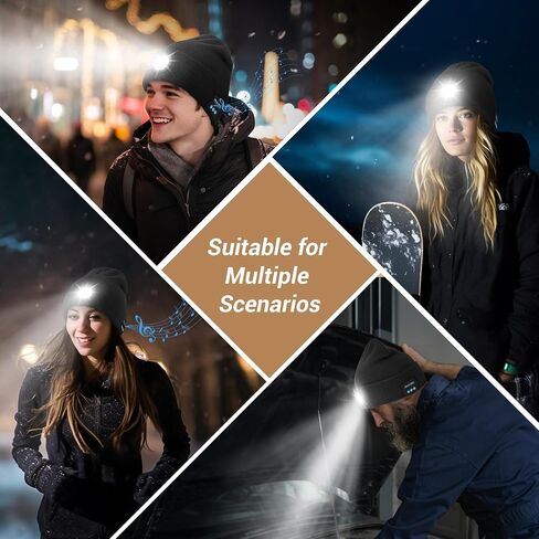 Bluetooth Beanie Hat for Men Women Music Hat with Headphones, Christmas Sports Gifts for Boys, Winter Cap with Headphones, Stereo Speaker and Built-in Microphone, Warm Unique Tech Gift Black in Saudi Arabia