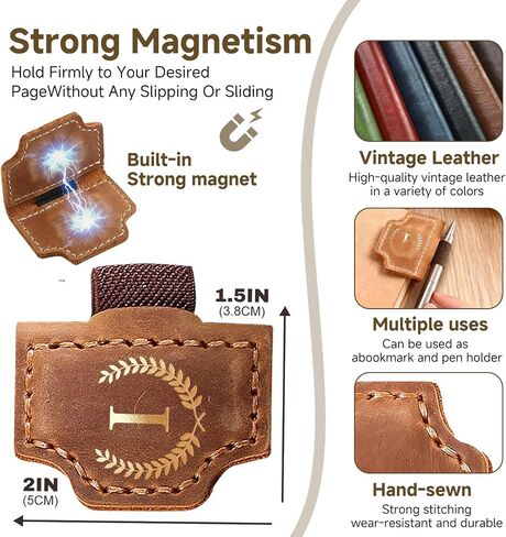 26 Letters Magnetic Leather Bookmark with Pen Holder, Personalized Book Marks with Initials, Custom Name Book Makers Clips for Reading Women, Men, Teachers, Book Lovers Gifts(Red, A) in Saudi Arabia