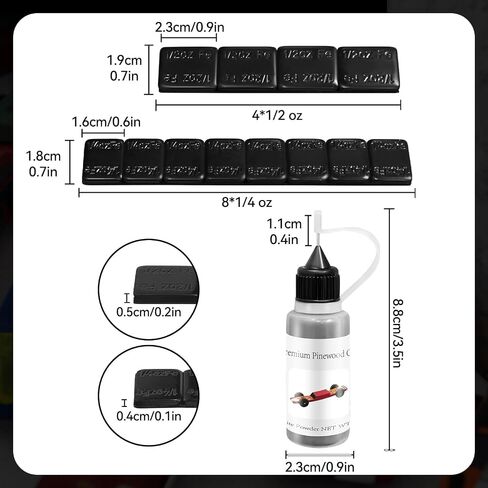 DerbyCraftPro Pinewood Car Kit-Pinewood Car Weights & Graphite Powder-Derby Weights(4OZ 12 Pieces) & 0.5OZ Graphite Lubricant–Precise Weighting, Adjust The COG, Speed Boost for Wheels & Axles in Saudi Arabia