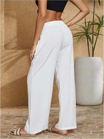 SHENHE Women's Wide Leg Palazzo Pants Drawstring Elastic Beach Vacation Travel Loose Trousers in Saudi Arabia