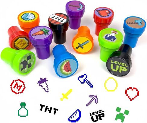 24Pcs Pixel Miner Themed Stampers - Mine Game Birthday Party Supplies, Classroom Rewards Game Prizes, Goody Bag, Treat Bag Fillers, Christmas Stocking Stuffers Gifts for Kids, Boys & Girls in Saudi Arabia