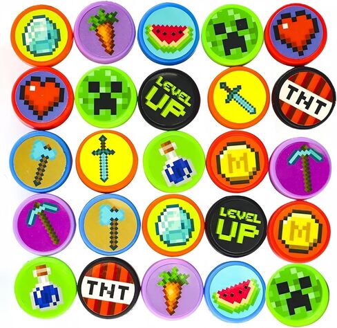 24Pcs Pixel Miner Themed Stampers - Mine Game Birthday Party Supplies, Classroom Rewards Game Prizes, Goody Bag, Treat Bag Fillers, Christmas Stocking Stuffers Gifts for Kids, Boys & Girls in Saudi Arabia
