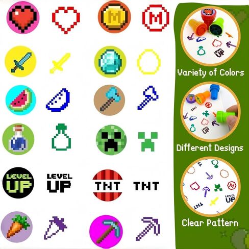 24Pcs Pixel Miner Themed Stampers - Mine Game Birthday Party Supplies, Classroom Rewards Game Prizes, Goody Bag, Treat Bag Fillers, Christmas Stocking Stuffers Gifts for Kids, Boys & Girls in Saudi Arabia