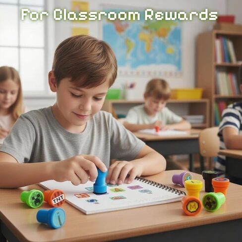 24Pcs Pixel Miner Themed Stampers - Mine Game Birthday Party Supplies, Classroom Rewards Game Prizes, Goody Bag, Treat Bag Fillers, Christmas Stocking Stuffers Gifts for Kids, Boys & Girls in Saudi Arabia