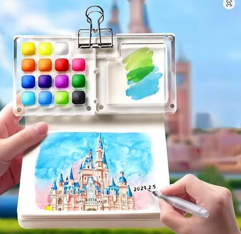 مجموعة ألوان مائية صغيرة من توبيوس مكونة من 28 قطعة، مجموعة ألوان مائية للجيب مكونة من 15 لوحة خشبية شبكية مع طلاء وفرشاة وكتاب رسم ومشبك نحاسي، مجموعة ألوان مائية للسفر للأطفال والبالغين المبتدئين (15 شبكة خشبية) in Kuwait