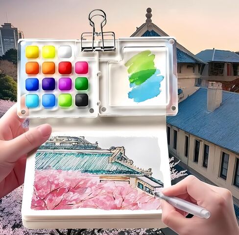 مجموعة ألوان مائية صغيرة من توبيوس مكونة من 28 قطعة، مجموعة ألوان مائية للجيب مكونة من 15 لوحة خشبية شبكية مع طلاء وفرشاة وكتاب رسم ومشبك نحاسي، مجموعة ألوان مائية للسفر للأطفال والبالغين المبتدئين (15 شبكة خشبية) in Kuwait