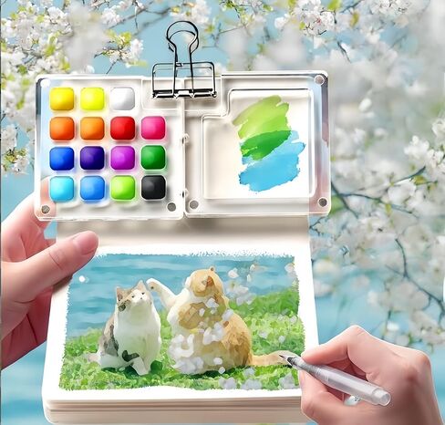 مجموعة ألوان مائية صغيرة من توبيوس مكونة من 28 قطعة، مجموعة ألوان مائية للجيب مكونة من 15 لوحة خشبية شبكية مع طلاء وفرشاة وكتاب رسم ومشبك نحاسي، مجموعة ألوان مائية للسفر للأطفال والبالغين المبتدئين (15 شبكة خشبية) in Kuwait