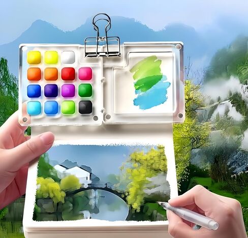 مجموعة ألوان مائية صغيرة من توبيوس مكونة من 28 قطعة، مجموعة ألوان مائية للجيب مكونة من 15 لوحة خشبية شبكية مع طلاء وفرشاة وكتاب رسم ومشبك نحاسي، مجموعة ألوان مائية للسفر للأطفال والبالغين المبتدئين (15 شبكة خشبية) in Kuwait
