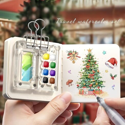 مجموعة ألوان مائية صغيرة من توبيوس مكونة من 28 قطعة، مجموعة ألوان مائية للجيب مكونة من 15 لوحة خشبية شبكية مع طلاء وفرشاة وكتاب رسم ومشبك نحاسي، مجموعة ألوان مائية للسفر للأطفال والبالغين المبتدئين (15 شبكة خشبية) in Kuwait