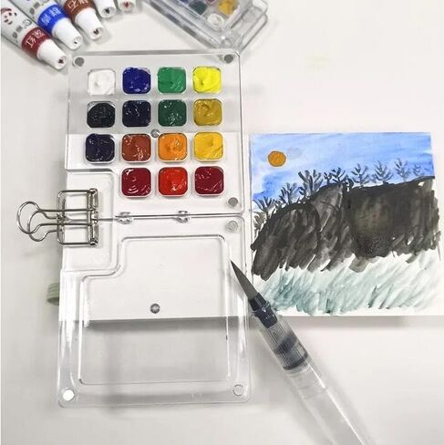 مجموعة ألوان مائية صغيرة من توبيوس مكونة من 28 قطعة، مجموعة ألوان مائية للجيب مكونة من 15 لوحة خشبية شبكية مع طلاء وفرشاة وكتاب رسم ومشبك نحاسي، مجموعة ألوان مائية للسفر للأطفال والبالغين المبتدئين (15 شبكة خشبية) in Kuwait
