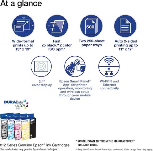 طابعة Epson Workforce Pro WF-7310 اللاسلكية ذات التنسيق العريض مع طباعة تصل إلى 13 بوصة × 19 بوصة، طباعة تلقائية على الوجهين، سعة ورق 500 ورقة (متجددة) in Kuwait