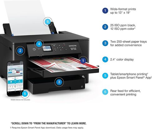 طابعة Epson Workforce Pro WF-7310 اللاسلكية ذات التنسيق العريض مع طباعة تصل إلى 13 بوصة × 19 بوصة، طباعة تلقائية على الوجهين، سعة ورق 500 ورقة (متجددة) in Kuwait