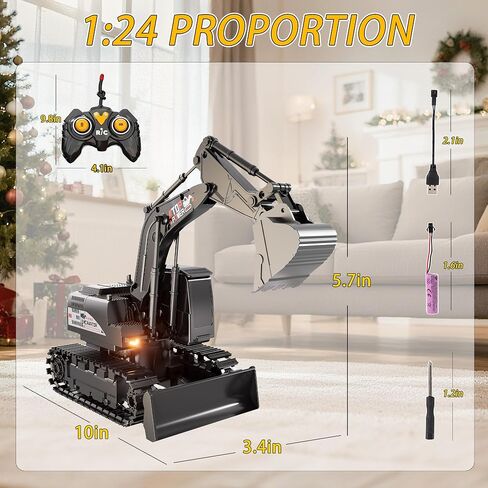 Remote Control Excavator for Boys 4-7, RC Excavator for Kids, 27 MHz Construction Trucks Vehicles Toys for Toddlers 1-3 3-5 4-7 with Metal Shovel and Light Birthday Boys Gifts in Kuwait