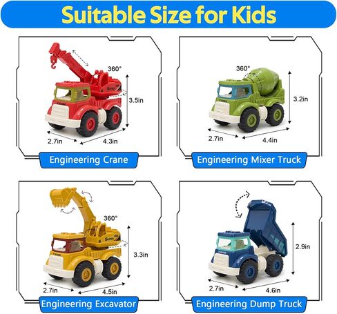 Construction Toys for Toddlers 2 3 4 5 Years Old, Sandbox Excavator Toy with Construction Truck Vehicles Dump Crane Cement Mixer Truck Toys for Boys Girls Kids, Christmas Birthday Ideas Gifts in Saudi Arabia