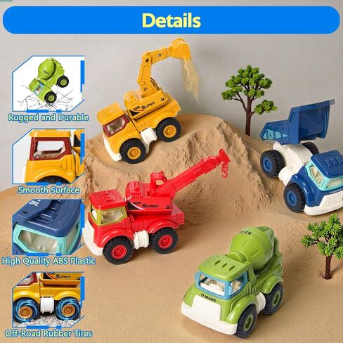 Construction Toys for Toddlers 2 3 4 5 Years Old, Sandbox Excavator Toy with Construction Truck Vehicles Dump Crane Cement Mixer Truck Toys for Boys Girls Kids, Christmas Birthday Ideas Gifts in Saudi Arabia