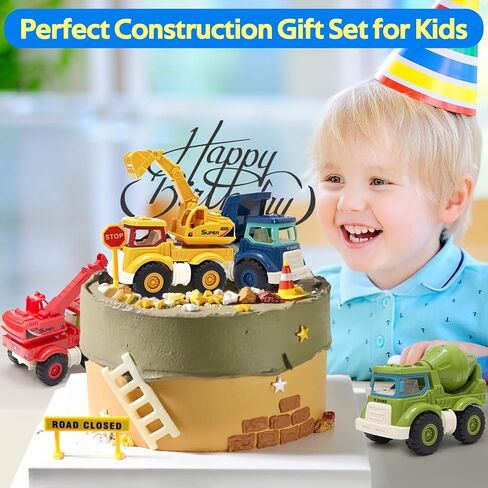 Construction Toys for Toddlers 2 3 4 5 Years Old, Sandbox Excavator Toy with Construction Truck Vehicles Dump Crane Cement Mixer Truck Toys for Boys Girls Kids, Christmas Birthday Ideas Gifts in Saudi Arabia