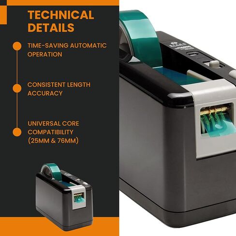 Start International - ZCM0800-WT - Electric Tape Dispenser - Automatic Tape Cutter Machine with AC Adapter - Desktop Office Tape Dispenser - 3 Preset Lengths - Heavy Duty Packing - Black in Kuwait