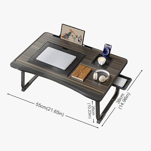Laptop Desk for Bed, Adjustable Laptop Stand with 6 Different Angles, Portable Lap Tray Table with Storage Drawer and Cup Holder, Laptop Bed Desk Tray for Eating Working Writing Reading (Black) in Kuwait