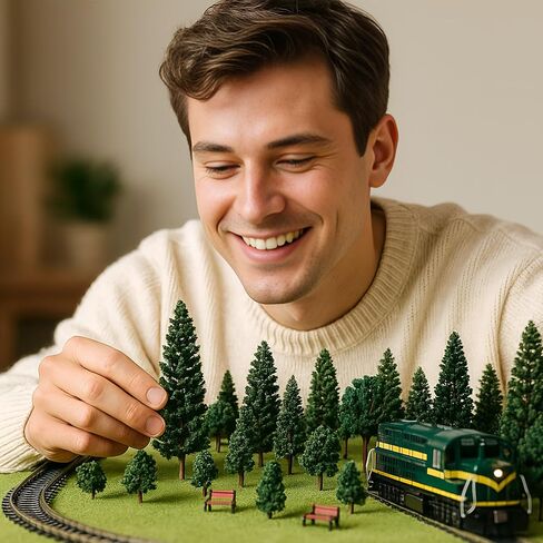 Soulchen 30 Pcs Model Trains Scenery Accessories Set 15.7"x 39" Model Grass Mat Mixed Miniature Trees Mini People Benches Railway Scene for Train Architecture Landscape Diorama DIY Crafts in Saudi Arabia