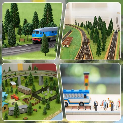 Soulchen 30 Pcs Model Trains Scenery Accessories Set 15.7"x 39" Model Grass Mat Mixed Miniature Trees Mini People Benches Railway Scene for Train Architecture Landscape Diorama DIY Crafts in Saudi Arabia