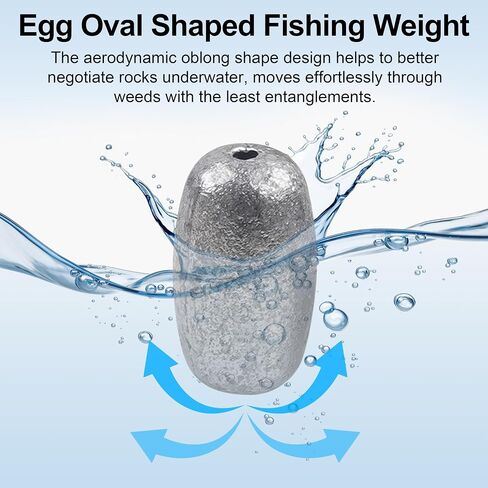 Egg Sinkers Fishing Weights Oval Shaped Fishing Weights Sinker Sliding Sinkers for Fishing Line Bass Casting Sinker Worm Weight Catfish Weights Fishing Sinkers for Saltwater Freshwater Fishing in Saudi Arabia