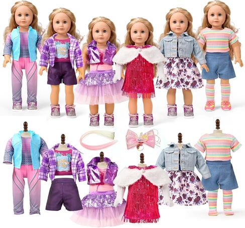 18-Inch American Doll Clothes Accessories - 19Pcs Fashion 18 Inch Doll Outfit Set for Girls Gifts, Includes 3 Dresses, Lounge Suit, Workout & Yoga Sets and Accessories for 18 Inch Dolls in Saudi Arabia