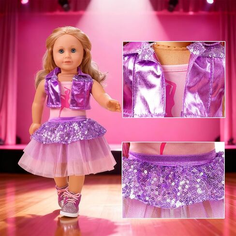 18-Inch American Doll Clothes Accessories - 19Pcs Fashion 18 Inch Doll Outfit Set for Girls Gifts, Includes 3 Dresses, Lounge Suit, Workout & Yoga Sets and Accessories for 18 Inch Dolls in Saudi Arabia
