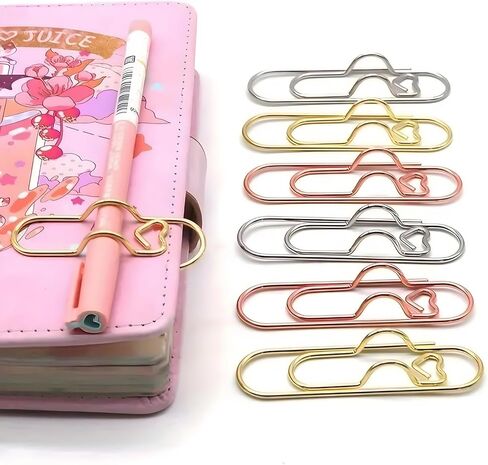6 Pcs Multifunctional Pen Clips,Heart-Shaped Multifunctional Pen Clips Paperclip Pen Holders for Notebooks and Papers,Large Size Office School Supplies(Silver+Golden+Rose Gold in Saudi Arabia