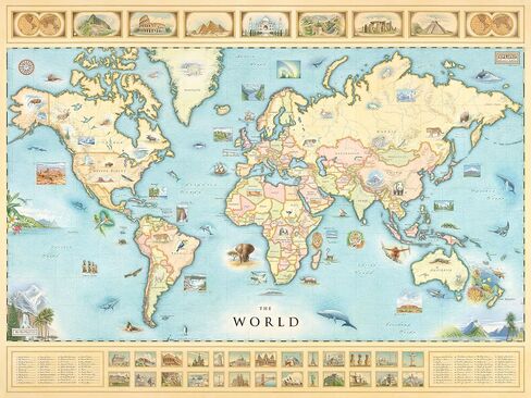 خريطة العالم المرسومة يدويًا من Xplorer Maps - طباعة حجرية على الطراز العتيق مقاس 32 × 24 - صُنعت في الولايات المتحدة الأمريكية in Saudi Arabia
