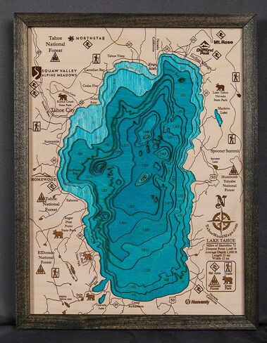 Beautifully Detailed! BLUE Lake Tahoe 3-D Wood Map. 13W x 17L in Saudi Arabia