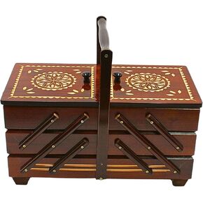 Dekohelden24 Sewing Box Made of Veneer Wood with 7 compartments in Brown, L/W/H 42 x 20 x 21 cm, 42 cm in Saudi Arabia