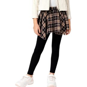 Girl's Leggings with Skirt Color-Blocked Stretch Plaid Skirted Pants in Kuwait