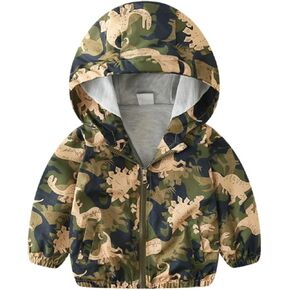 KISBINI Toddler Boy's Cartoon Dinosaur Zip Jacket Lightweight Hooded Windbreakers Outdoor Raincoat in Kuwait