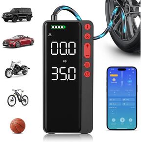 Tire Inflator Portable Air Compressor, 10000mAH&150PSI Smart APP Cordless Air Pump For Car Tires, Built-in Accessories Storage, Bike Pump with Digital Gauge&LED Light for Motorcycle, Ball in Saudi Arabia