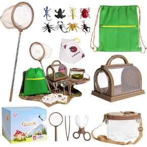 Bug Catcher Kit for Kids Outdoor Explorer Kit with Insect Cage, Observation Box, Magnifying Glass, 8 Toy Bugs, Net & 10 Cards, STEM Educational Toys Gifting for Boys & Girls Ages 3+ in Saudi Arabia