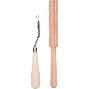 Bent Latch Hook Tool Wooden Handle Stainless Steel Crochet Needle for DIY Carpet Hair Weaving Wigs Crafts Handmade Gifts in Kuwait
