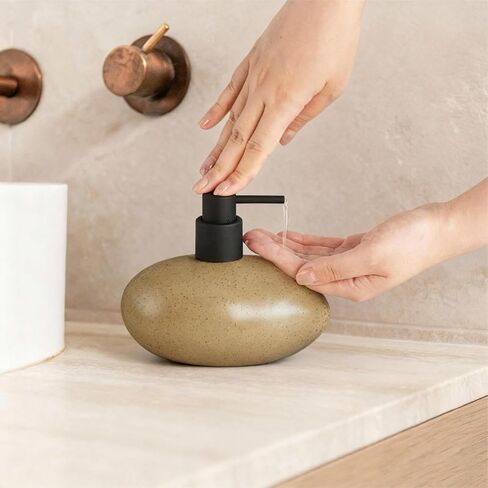 موزع صابون يد من السيراميك سعة 10 أونصة، موزع صابون سائل أنيق لمنضدة الحمام، موزع صابون غسيل الأطباق الثقيل والقوي للمطبخ (بني) in Kuwait