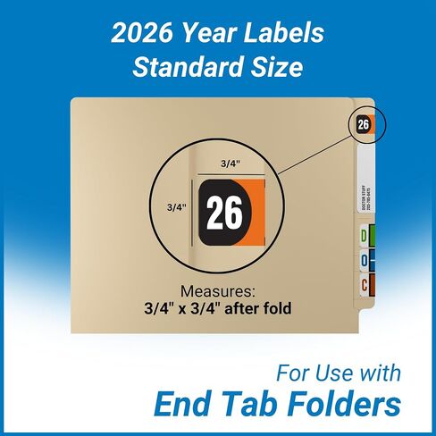 2026 Year Stickers, Doctor Stuff 2026 Chart Stickers, Orange/Black Color Coded, Arden Style, USA Made Year Labels for End Tab File Folders, 500/Roll, 1 Roll, 3/4" x 1-1/2" in Saudi Arabia