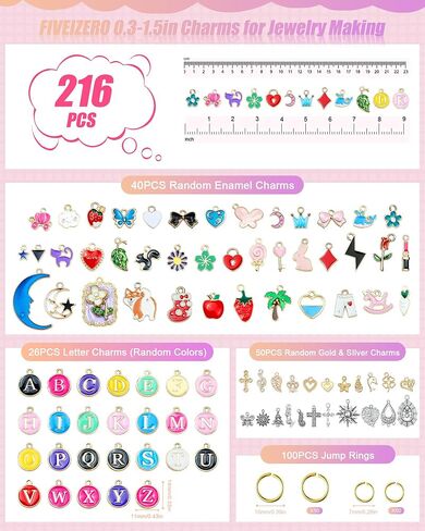 FIVEIZERO 216PCS Bracelet Charms for Jewelry Making – Assorted Gold & Silver Metal Enamel Pendants with Jump Rings for Necklaces, Earrings & DIY Jewelry Crafts(Mixed Color) in Saudi Arabia