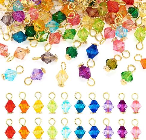 100Pcs Crystal Acrylic Dangle Charms Assorted Transparent Faceted Bicone Charms with Golden Iron Loops Min Small Jewelry Pendants for DIY Earrings Necklaces Bracelet Chain Jewelry Making Crafts in Saudi Arabia