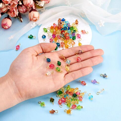 100Pcs Crystal Acrylic Dangle Charms Assorted Transparent Faceted Bicone Charms with Golden Iron Loops Min Small Jewelry Pendants for DIY Earrings Necklaces Bracelet Chain Jewelry Making Crafts in Saudi Arabia