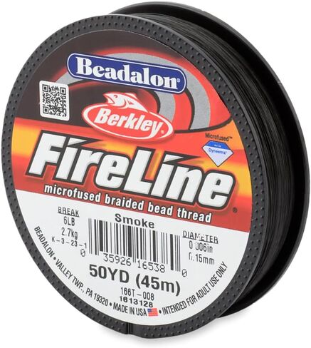 خيط خرز Beadalon FireLine من بيركلي، 0.006 بوصة، قوة الكسر 6 رطل، دخاني، 50 ياردة in Kuwait