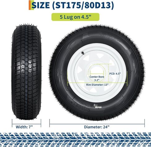 ST205/75D15 Trailer Tire and Wheel Assembly, Heavy-Duty Load Range C 6PR, 5 Lug White Modular Wheel, 15 Inch Tires for Utility/Boat/Camper Trailers, Set of 2 in Saudi Arabia