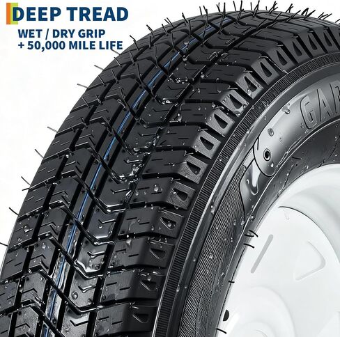 ST205/75D15 Trailer Tire and Wheel Assembly, Heavy-Duty Load Range C 6PR, 5 Lug White Modular Wheel, 15 Inch Tires for Utility/Boat/Camper Trailers, Set of 2 in Saudi Arabia