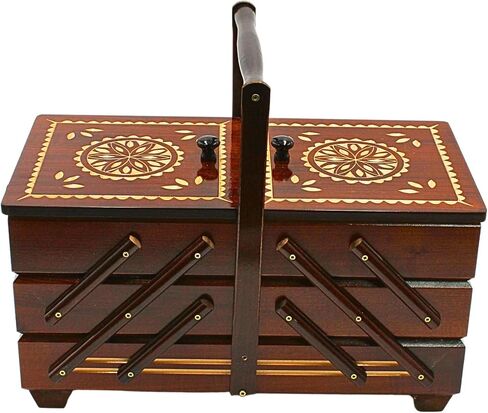 Dekohelden24 Sewing Box Made of Veneer Wood with 7 compartments in Brown, L/W/H 42 x 20 x 21 cm, 42 cm in Saudi Arabia