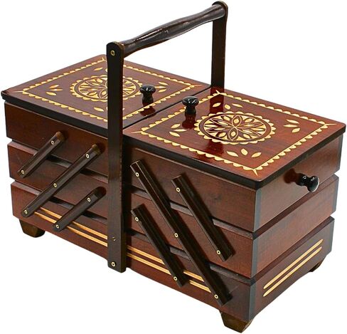 Dekohelden24 Sewing Box Made of Veneer Wood with 7 compartments in Brown, L/W/H 42 x 20 x 21 cm, 42 cm in Saudi Arabia