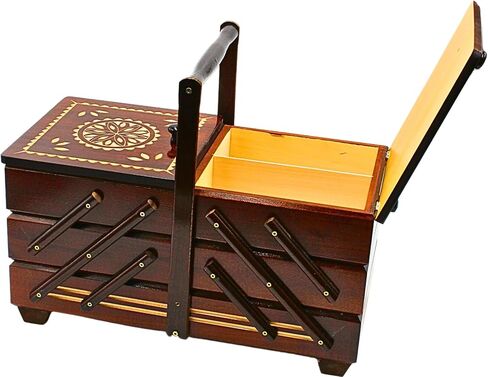 Dekohelden24 Sewing Box Made of Veneer Wood with 7 compartments in Brown, L/W/H 42 x 20 x 21 cm, 42 cm in Saudi Arabia
