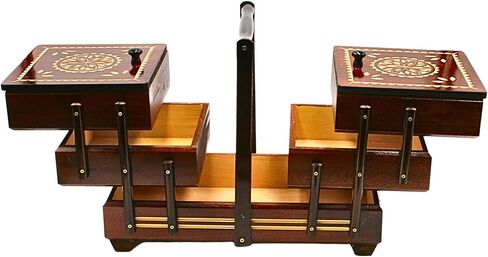 Dekohelden24 Sewing Box Made of Veneer Wood with 7 compartments in Brown, L/W/H 42 x 20 x 21 cm, 42 cm in Saudi Arabia