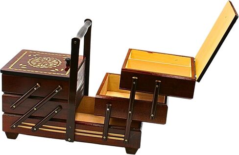 Dekohelden24 Sewing Box Made of Veneer Wood with 7 compartments in Brown, L/W/H 42 x 20 x 21 cm, 42 cm in Saudi Arabia
