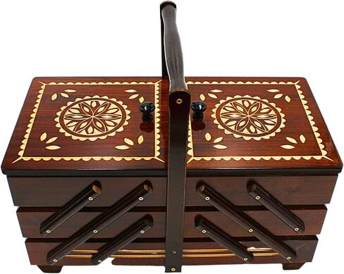 Dekohelden24 Sewing Box Made of Veneer Wood with 7 compartments in Brown, L/W/H 42 x 20 x 21 cm, 42 cm in Saudi Arabia